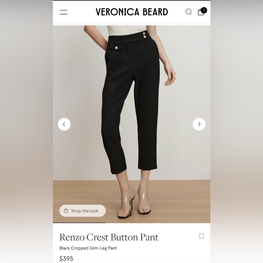 NWT Veronica Beard Renzo Black Slim-Leg Pants. Silver buttons size 8